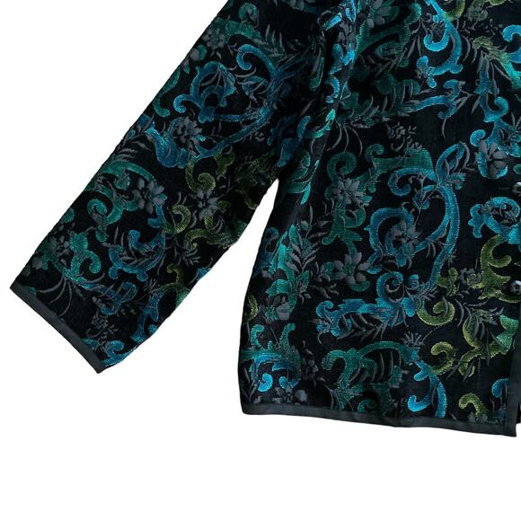 1990s VTG Reversible Drapers & Damon's Black Blue Green Tapestry Jacket Large - Picture 4 of 5
